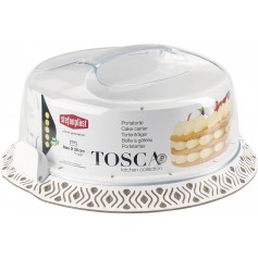Portatorte Tosca in plastica con campana trasparente Bianco Tortora cm. 37x36x16h.