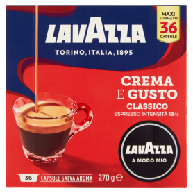Lavazza A Modo Mio, Crema E Gusto Classico Caffè Espresso - 36 Capsule Salva Aroma 270 G